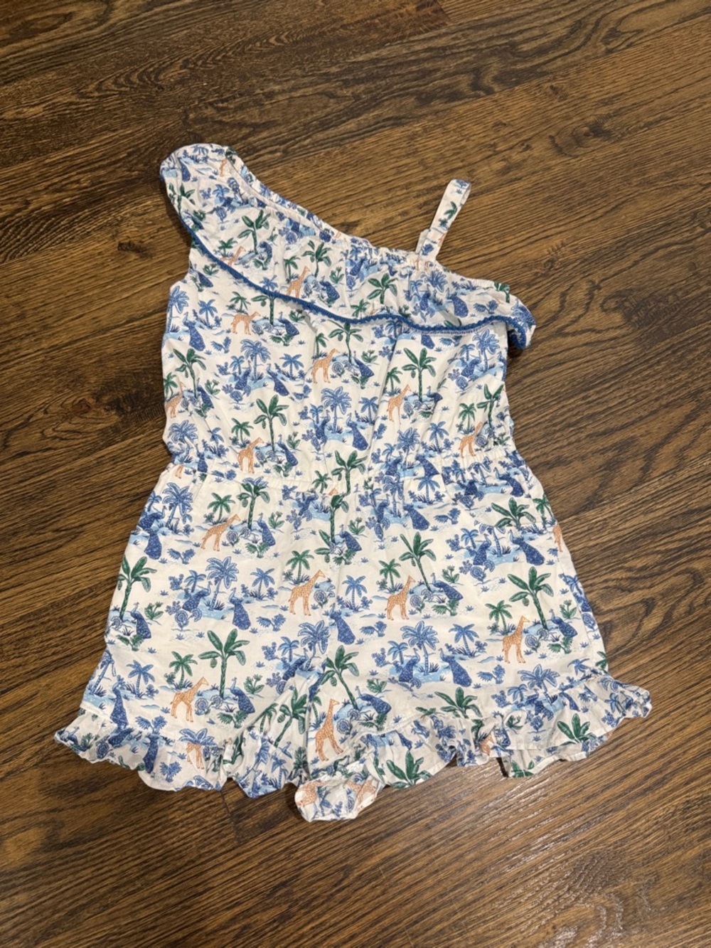 Janie and Jack White Romper with Blue and Green Tropical Trim